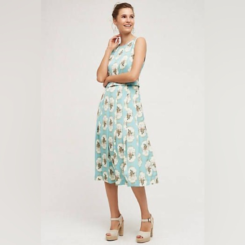 Anthropologie Pankaj & Nidhi Mirror Image Floral Tea Party Midi Dress Size 6